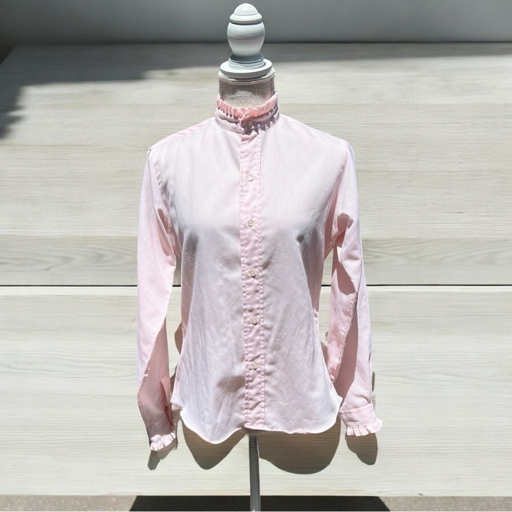 🌻VINTAGE Ms. Sero Shirtmakers Pink Western Prairie Ruffle Trim Textured Blouse